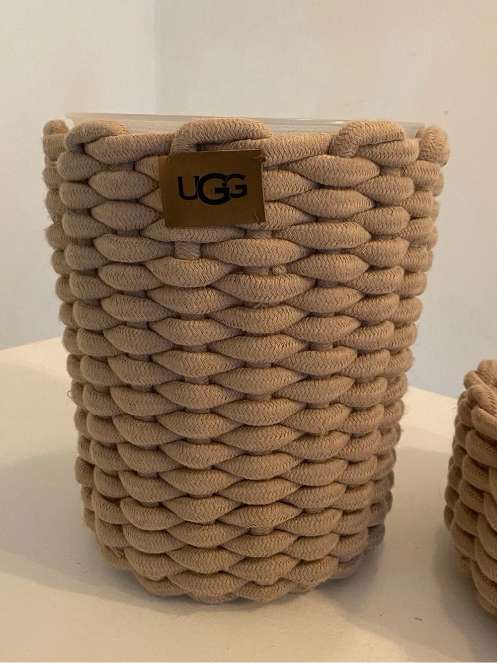 UGG Beige Chunky Woven Rope Storage Basket & Wastebasket 2-Piece Set
